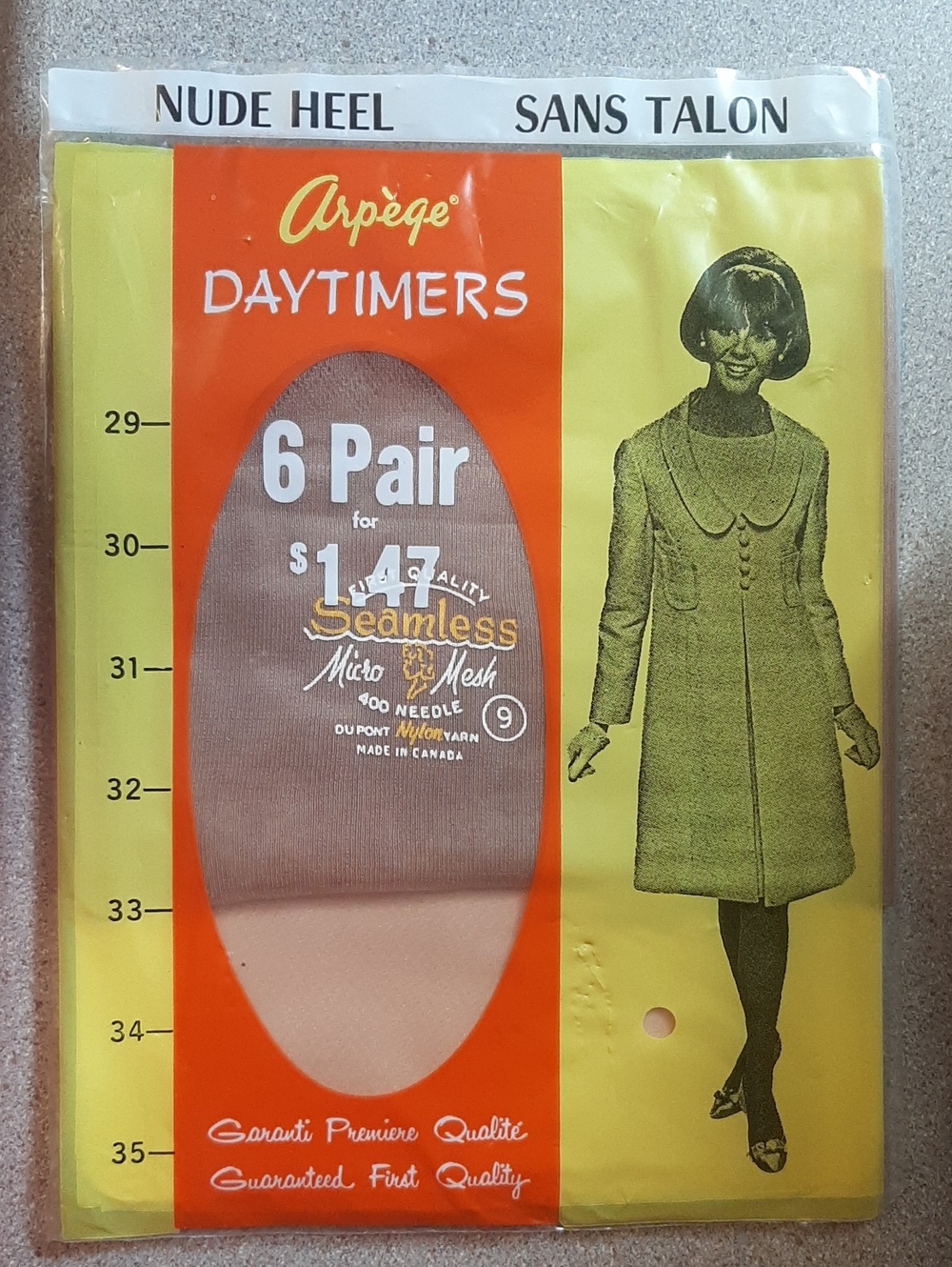 1 Pair of Vintage Arpege Daytimer Stockings New in Package Size 9